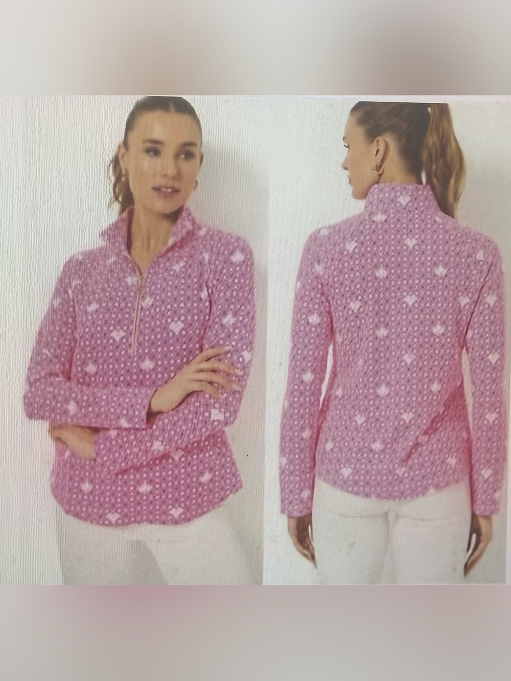 Lilly Pulitzer, skipper popover Pink Half-Zip Fluttering hearts 💕 Pullover szxxs